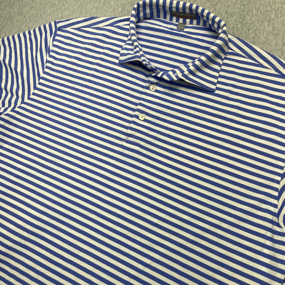 Peter Millar Polo Mens L Summer Comfort Blue Striped Short Sleeve EUC
